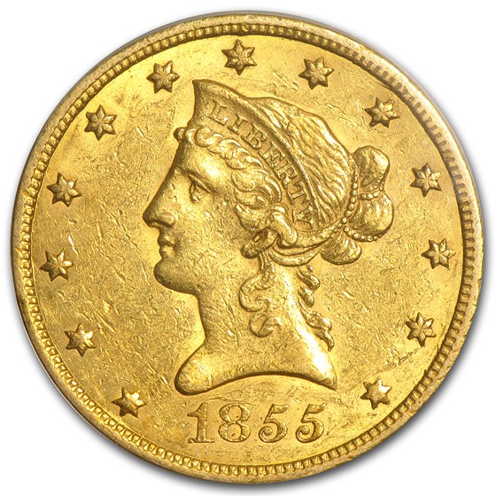 1855 $10 Liberty Gold Eagle AU 1855 $10 Liberty Gold Eagle AU