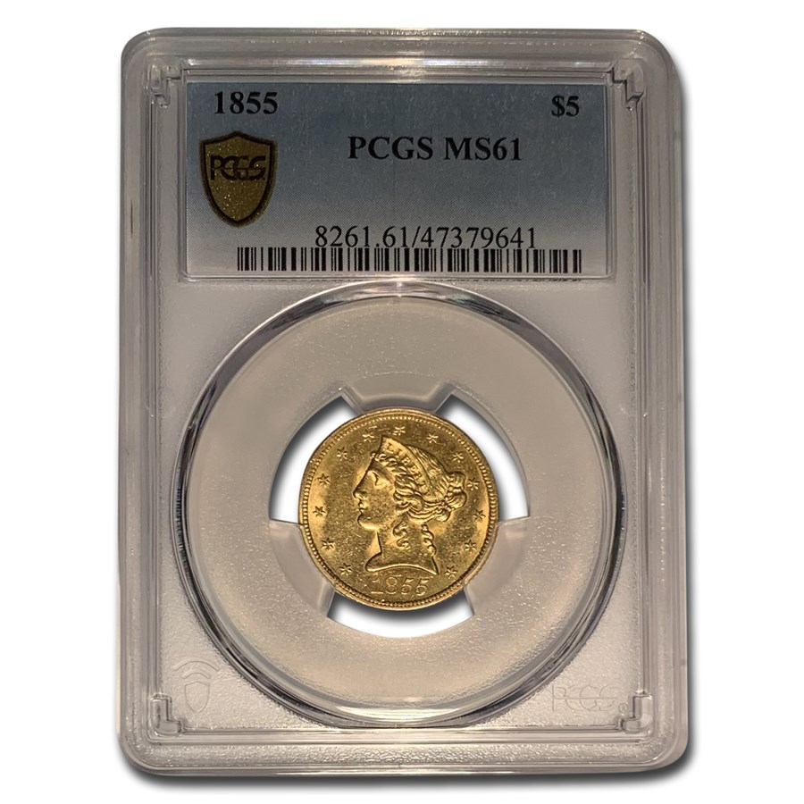 1855 $10 Liberty Gold Eagle MS-61 PCGS