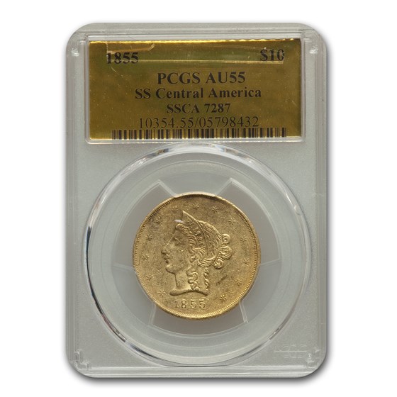 1855 $10 Wass Molitor Gold California Gold Rush AU-55 PCGS