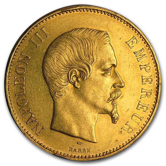 1855-1859 France Gold 100 Francs Napoleon III AU