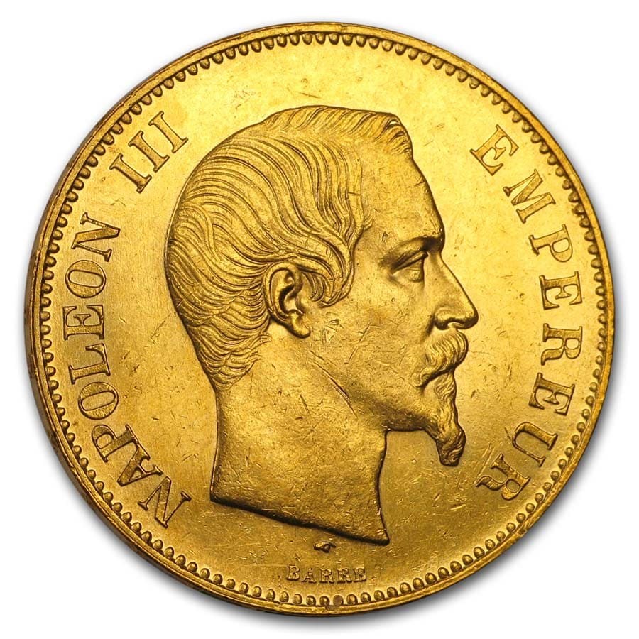 1855-1859 France Gold 100 Francs Napoleon III BU