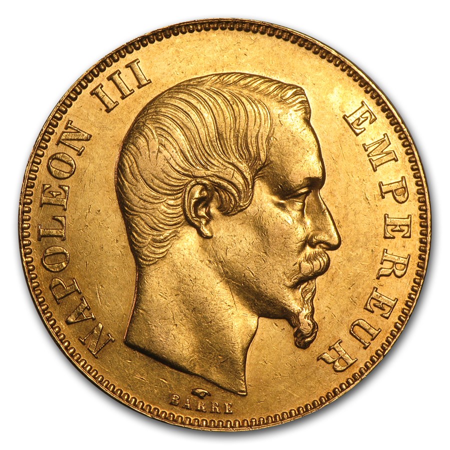 1855-1859 France Gold 50 Francs Napoleon III AU