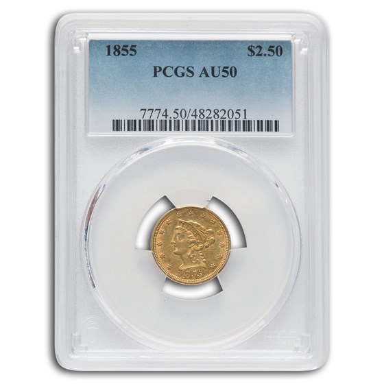 1855 $2.50 Liberty Gold Quarter Eagle AU-50 PCGS