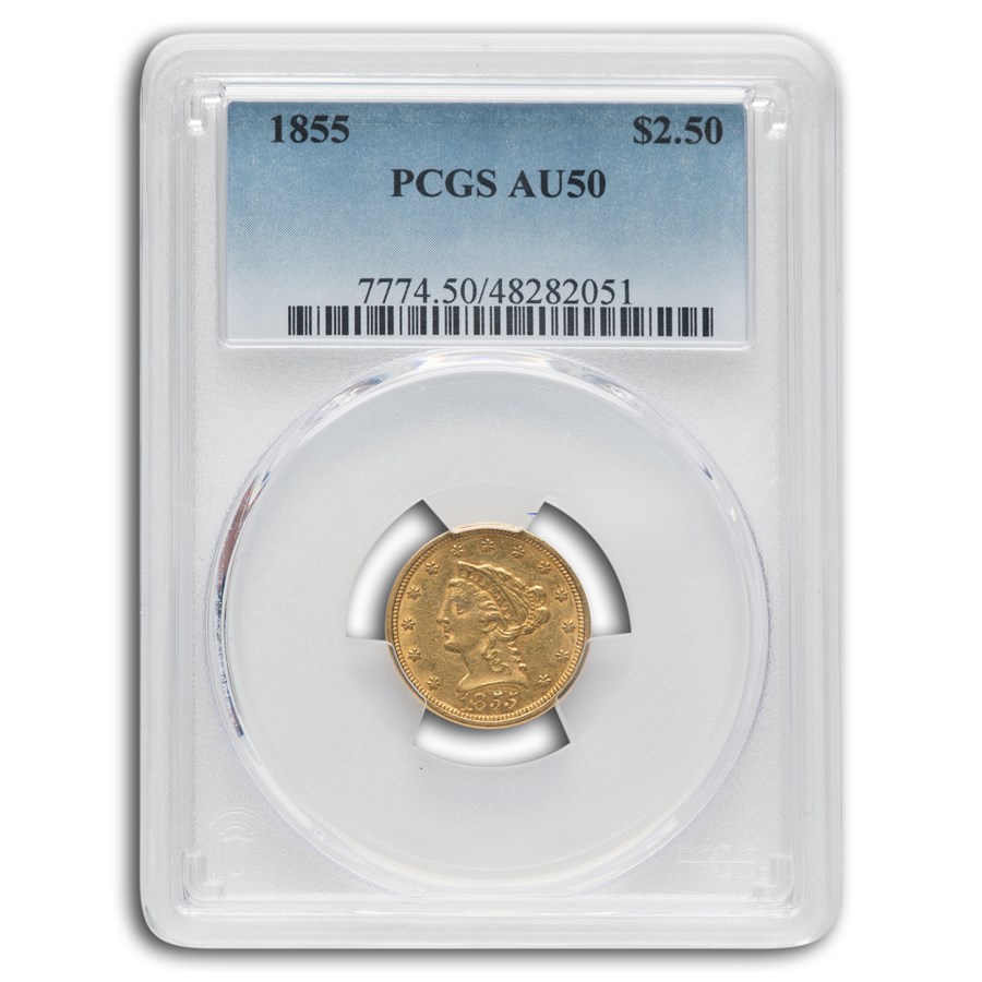 1855 $2.50 Liberty Gold Quarter Eagle AU-50 PCGS