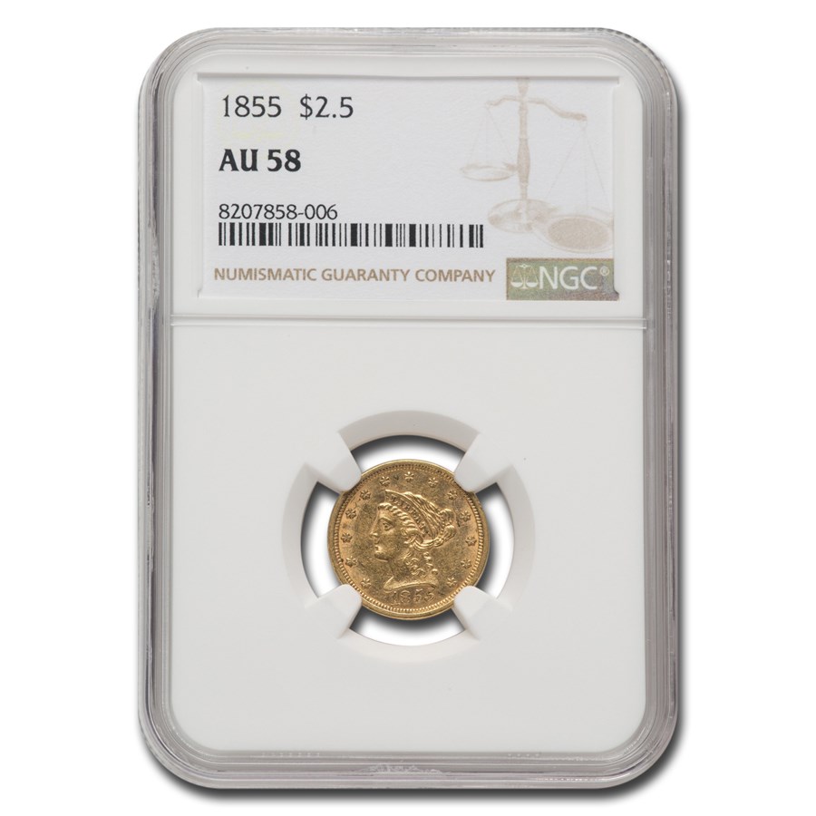 1855 $2.50 Liberty Gold Quarter Eagle AU-58 NGC