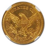 1855 $2.50 Liberty Gold Quarter Eagle MS-62 NGC