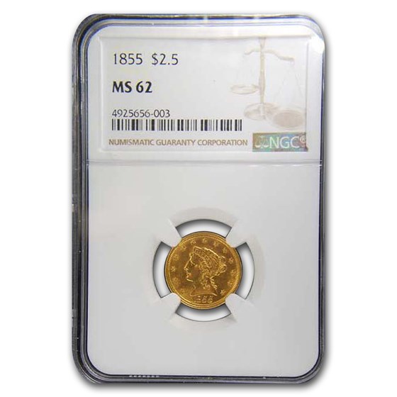 1855 $2.50 Liberty Gold Quarter Eagle MS-62 NGC 1855 $2.50 Liberty Gold Quarter Eagle MS-62 NGC