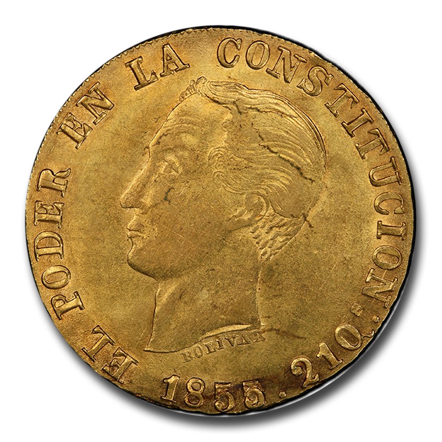 1855/2 Ecuador Gold 8 Escudos AU-58 PCGS