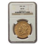 1855 $20 Liberty Gold Double Eagle AU-53 NGC