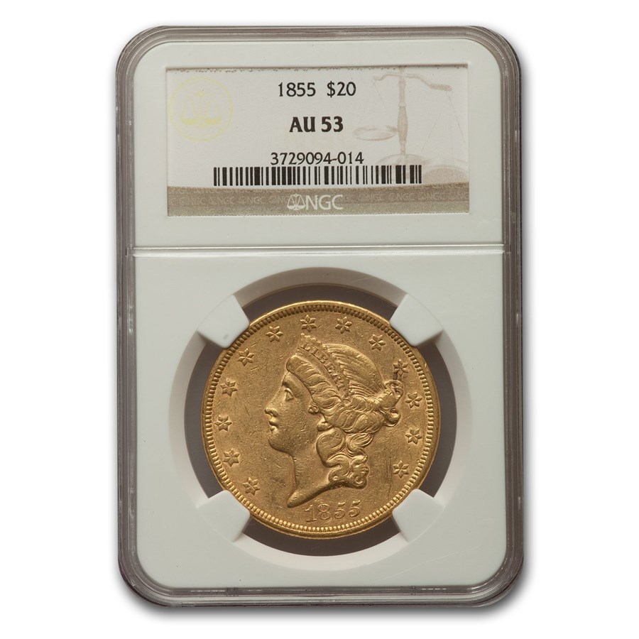 1855 $20 Liberty Gold Double Eagle AU-53 NGC