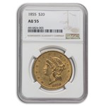 1855 $20 Liberty Gold Double Eagle AU-55 NGC