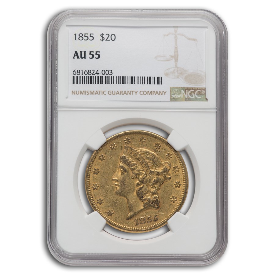 1855 $20 Liberty Gold Double Eagle AU-55 NGC