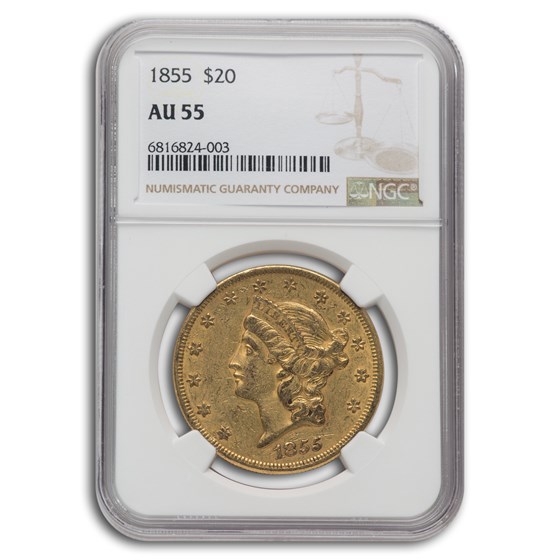 1855 $20 Liberty Gold Double Eagle AU-55 NGC 1855 $20 Liberty Gold Double Eagle AU-55 NGC