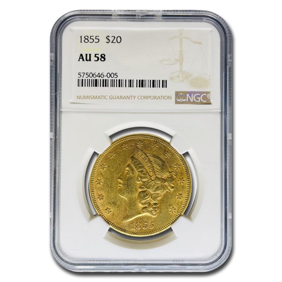 1855 $20 Liberty Gold Double Eagle AU-58 NGC