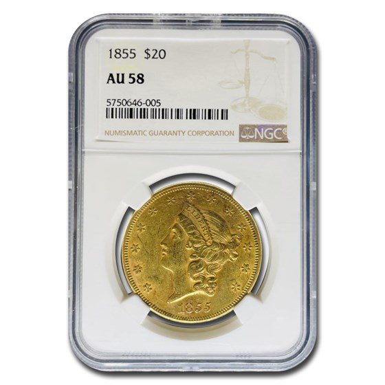 1855 $20 Liberty Gold Double Eagle AU-58 NGC 1855 $20 Liberty Gold Double Eagle AU-58 NGC