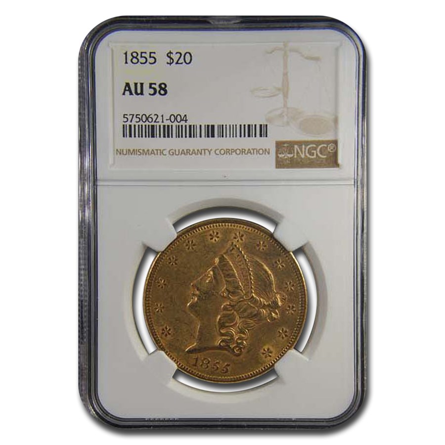 1855 $20 Liberty Gold Double Eagle AU-58 NGC