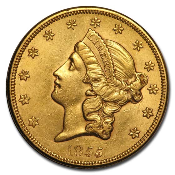 Buy 1855 $20 Liberty Gold Double Eagle AU Details (Cleaned) | APMEX