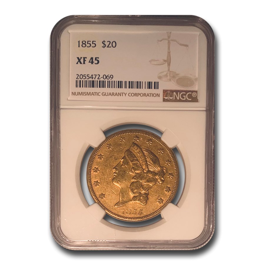1855 $20 Liberty Gold Double Eagle XF-45 NGC
