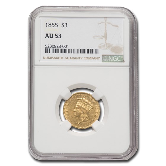 1855 $3 Gold Princess AU-53 NGC 1855 $3 Gold Princess AU-53 NGC