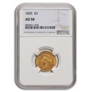 1855 $3 Gold Princess AU-58 NGC