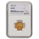 1855 $3 Gold Princess AU-58 NGC