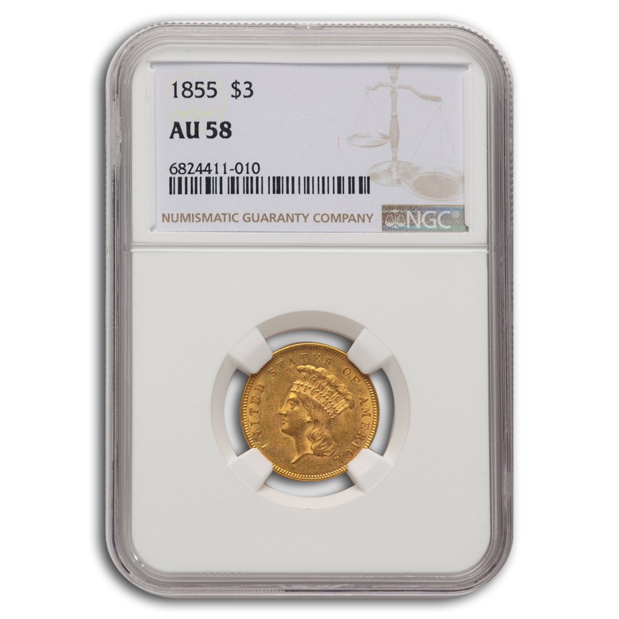 1855 $3 Gold Princess AU-58 NGC