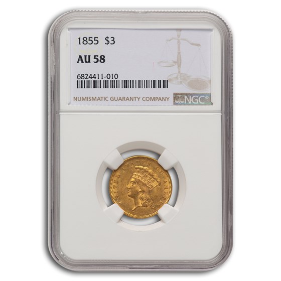 1855 $3 Gold Princess AU-58 NGC 1855 $3 Gold Princess AU-58 NGC
