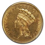 1855 $3 Gold Princess AU-58 PCGS