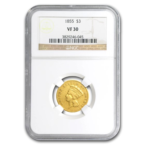 1855 $3 Gold Princess VF-30 NGC 1855 $3 Gold Princess VF-30 NGC