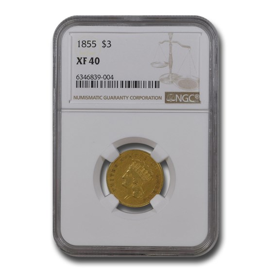 1855 $3 Gold Princess XF-40 NGC