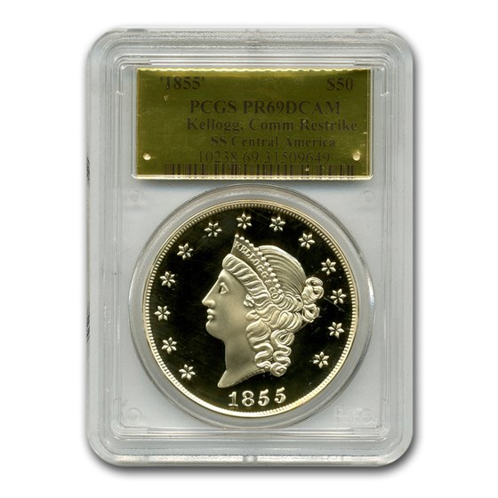 1855 $50 Gold Kellogg Restrike PR-69 DCAM PCGS 1855 $50 Gold Kellogg Restrike PR-69 DCAM PCGS