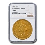 1855 $50 Wass Molitor Gold California Gold Rush XF-45 NGC