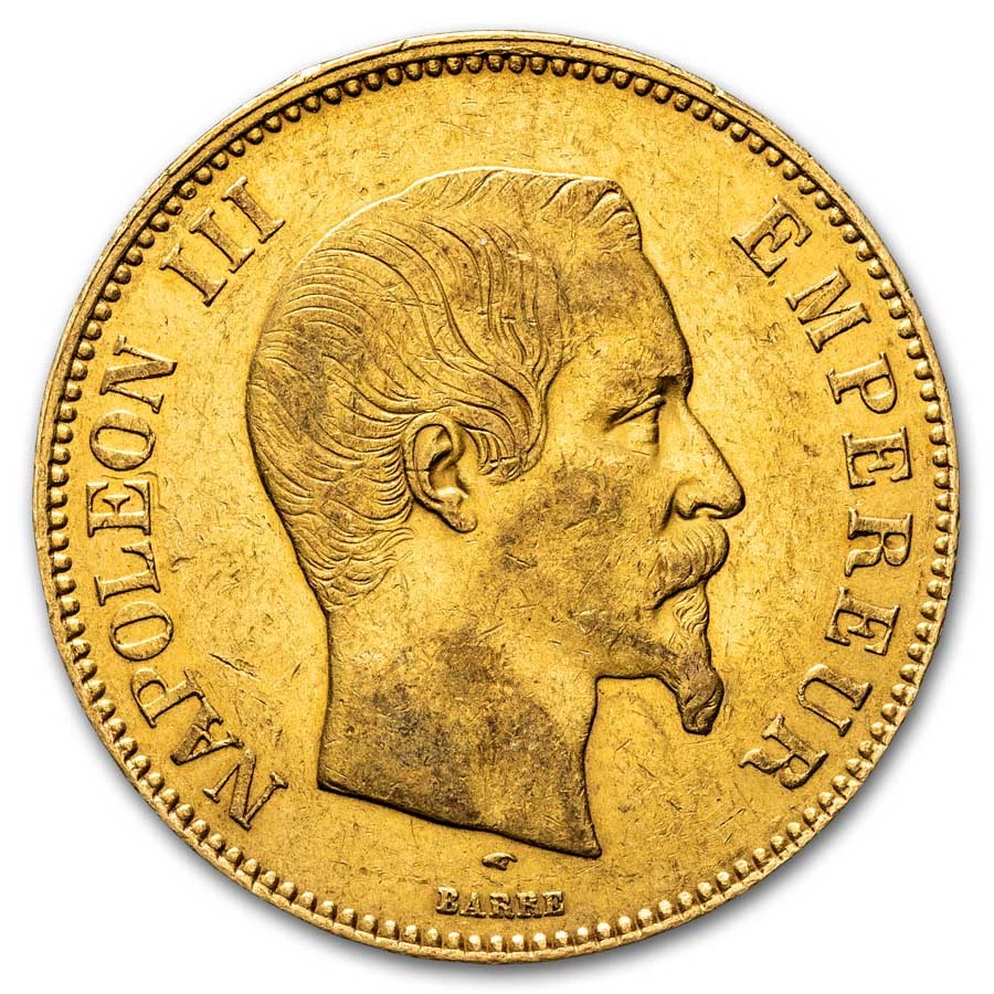 1855-A France Gold 100 Francs Napoleon III AU