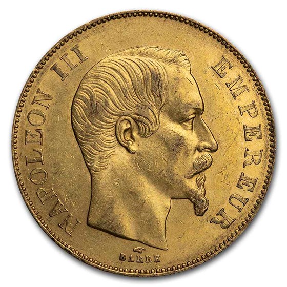 1855-A France Gold 50 Francs Napoleon III AU 1855-A France Gold 50 Francs Napoleon III AU