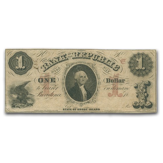 1855 Bank of the Republic, Providence, RI $1 RI-385 VF 1855 Bank of the Republic, Providence, RI $1 RI-385 VF