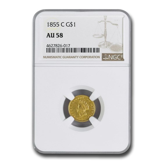1855-C $1 Indian Head Gold Dollar AU-58 NGC 1855-C $1 Indian Head Gold Dollar AU-58 NGC