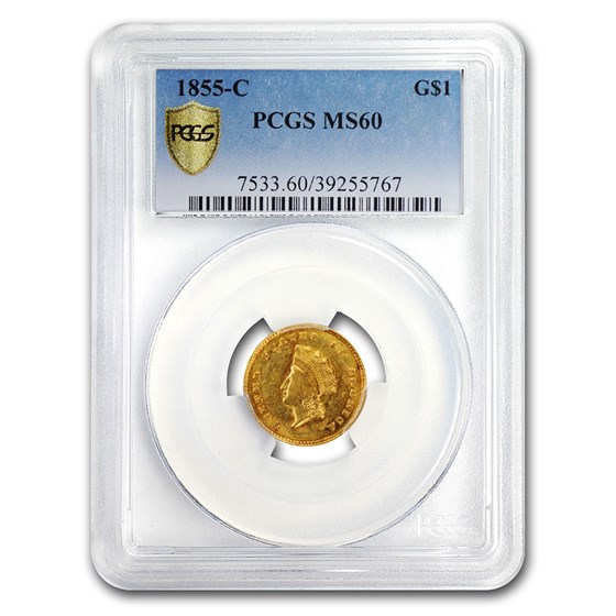 1855-C $1 Indian Head Gold Dollar MS-60 PCGS 1855-C $1 Indian Head Gold Dollar MS-60 PCGS