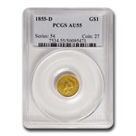 1855-D $1 Indian Head Gold AU-55 PCGS
