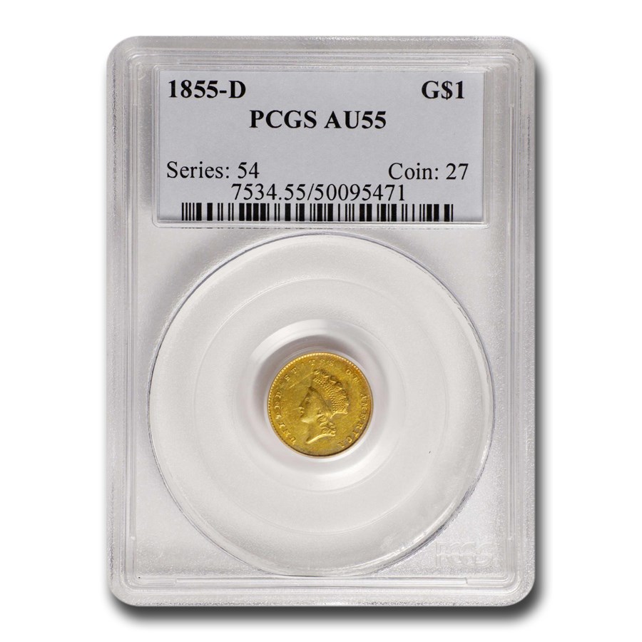 1855-D $1 Indian Head Gold AU-55 PCGS