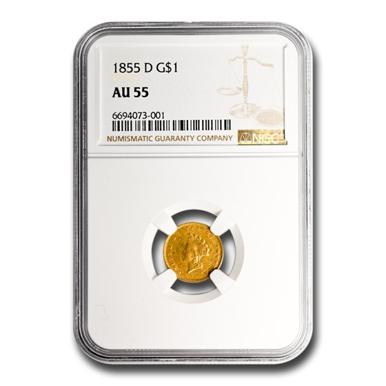 1855-D $1 Indian Head Gold Type-II AU-55 NGC 1855-D $1 Indian Head Gold Type-II AU-55 NGC