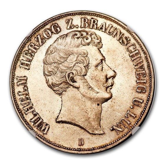 1855 German State Brunswick Silver 2 Thaler Wilhelm MS-66 NGC 1855 German State Brunswick Silver 2 Thaler Wilhelm MS-66 NGC