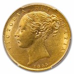 1855 Great Britain Gold Sov. Victoria Shield AU-58 PCGS WW Incuse
