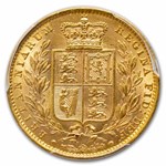 1855 Great Britain Gold Sov. Victoria Shield AU-58 PCGS WW Incuse