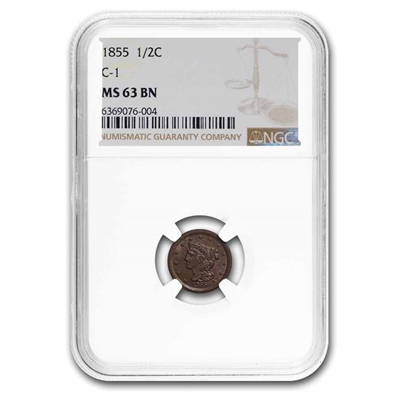 1855 Half Cent MS-63 NGC (Brown)