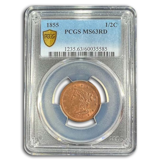 1855 Half Cent MS-63 PCGS (Red) 1855 Half Cent MS-63 PCGS (Red)