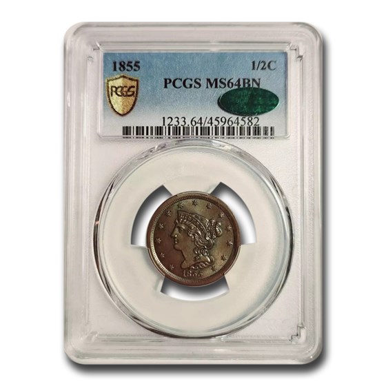 1855 Half Cent MS-64 PCGS CAC (Brown) 1855 Half Cent MS-64 PCGS CAC (Brown)
