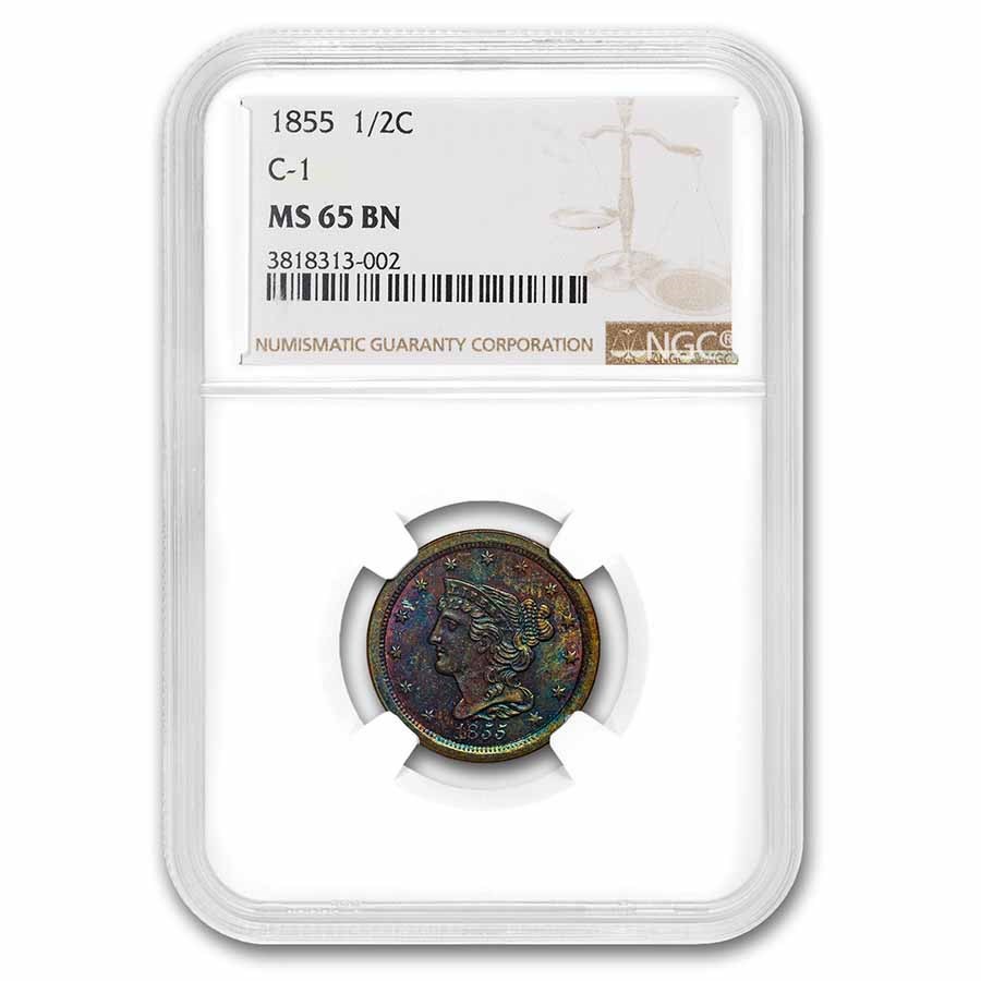 1855 Half Cent MS-65 NGC (Brown, C-1)