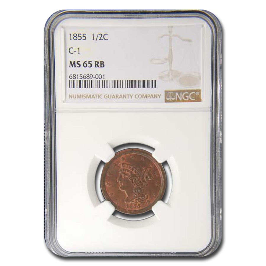 1855 Half Cent MS-65 NGC (Red/Brown)