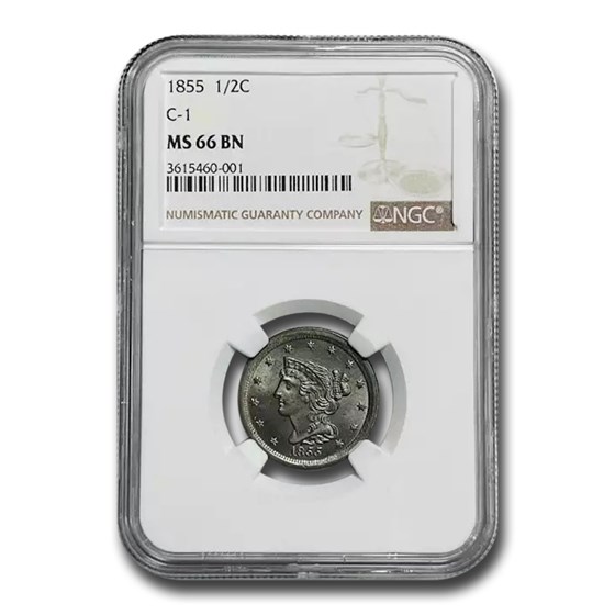 1855 Half Cent MS-66 NGC (Brown) 1855 Half Cent MS-66 NGC (Brown)