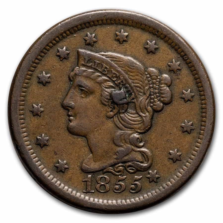 1855 Large Cent Knob on Ear XF